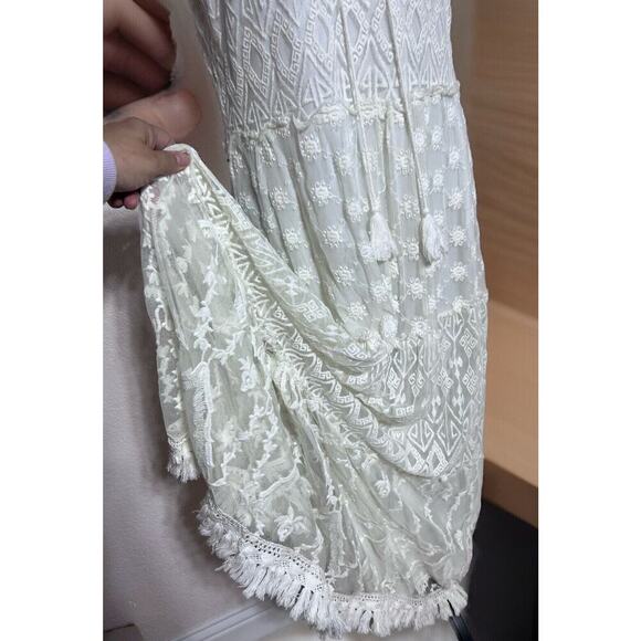 White Lace Long Maxi Dress Sz Large Boho Cottagecore Lined Cotton By Vasna - Picture 12 of 13